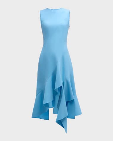 Oscar de la Renta Sleeveless Jewel-Neck Asymmetric-Hem Midi Dress