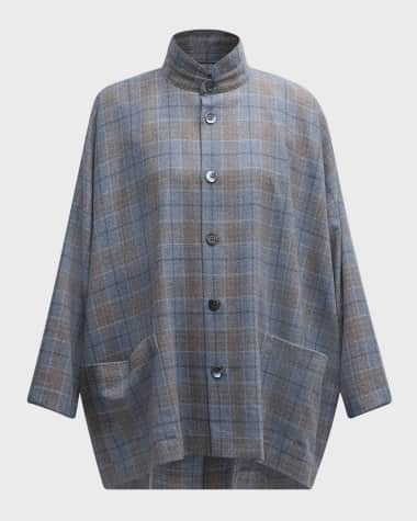 Eskandar Wide Longer Back Double Stand Collar Jacket (Long Length)