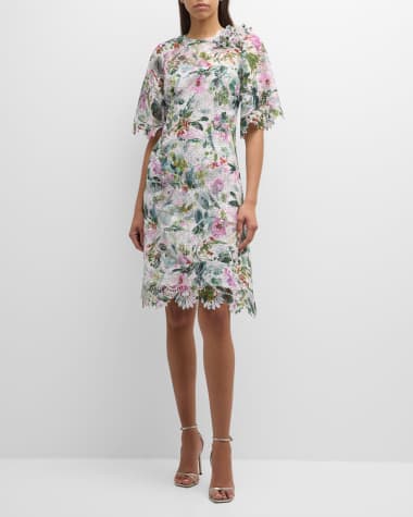 Rickie Freeman for Teri Jon Scalloped Floral-Print Lace Midi Dress