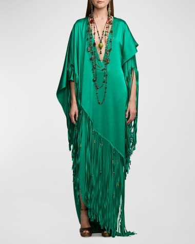 Ralph Lauren Collection Clarissa Silk Fringe Maxi Dress with Beaded Detail