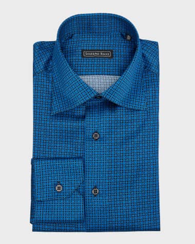 Stefano Ricci Men's Micro-Patterned Silk Dress Shirt