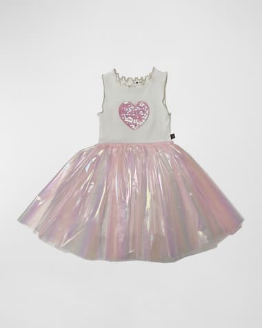 Petite Hailey Girl's Heart Tank Irridized Tulle Skirt, Size 12M-10