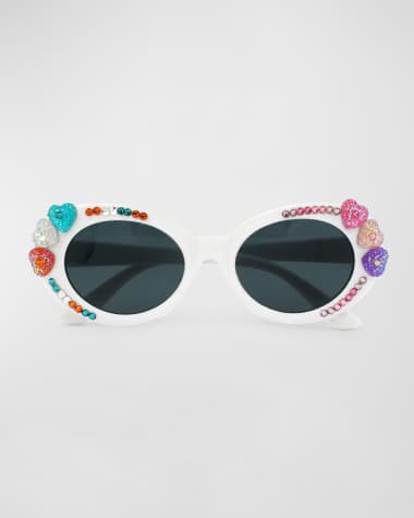 Bari Lynn Girl's Pastel Heart & Rhinestoned Cat Eyed Sunglasses