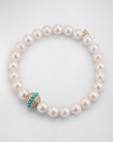 Sydney Evan 14K Diamond Pave Bead on Freshwater Pearl Bracelet