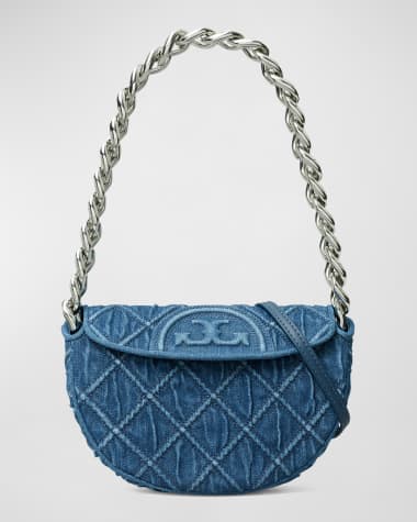 Tory Burch Fleming Mini Denim Crescent Shoulder Bag