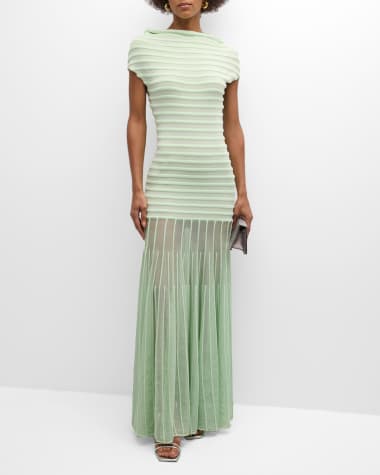 Alexis Marce Off-the-Shoulder Pleated Knit Maxi Dress