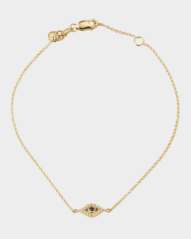 Sydney Evan 14K Yellow Gold and Diamond Small Bezel Evil Eye Bracelet