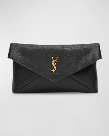 Saint Laurent Large YSL Envelope Pouch Clutch Bag in Leather