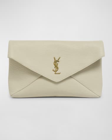 Saint Laurent Large YSL Envelope Pouch Clutch Bag in Leather