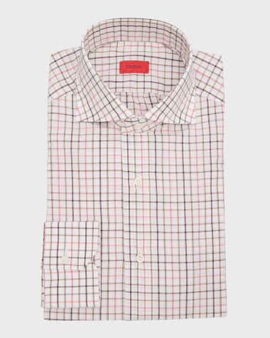 Isaia Men's Graph Check Dress Shirt