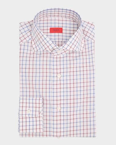 Isaia Men's Cotton Graph Check Dress Shirt