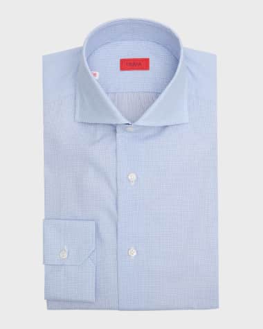 Isaia Men's Cotton Micro-Check Dress Shirt