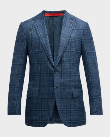 Isaia Men's Blue Windowpane Check Sports Jacket