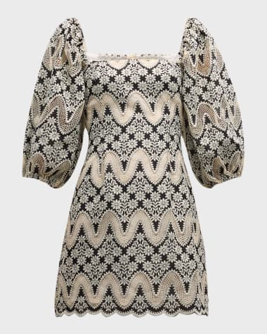 Cara Cara Montauk Two-Tone Floral Eyelet Cotton Mini Dress
