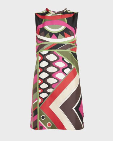 Emilio Pucci Abstract-Print Silk Sleeveless Mini Shift Dress