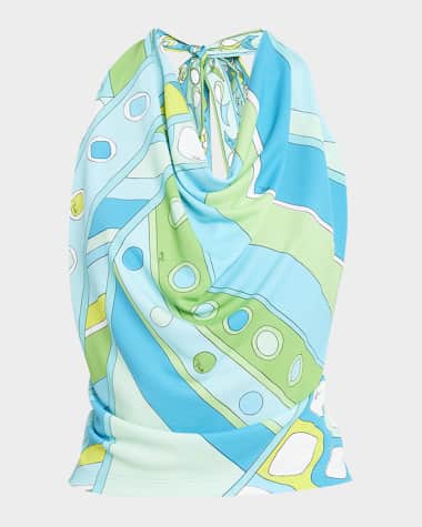 Emilio Pucci Abstract-Print Cowl Halter Top