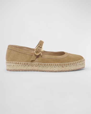 Gianvito Rossi Suede Mary Jane Ballerina Espadrilles