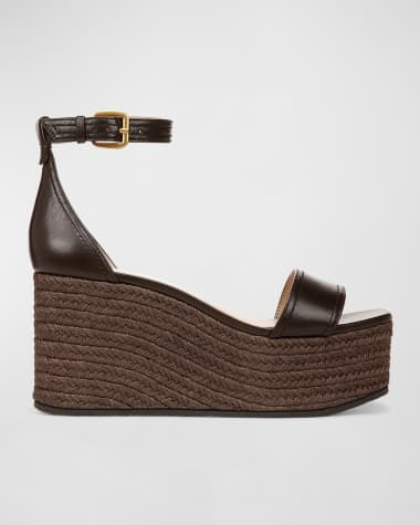 Veronica Beard Gianna Leather Ankle-Strap Platform Espadrilles
