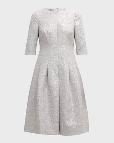Rickie Freeman for Teri Jon Pleated Metallic Jacquard Midi Dress