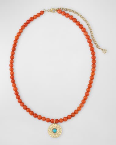 Sydney Evan Turquoise Evil Eye on Coral Beaded Choker