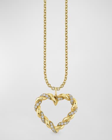 Sydney Evan Pave Rope Heart Charm on Light Tiffany Chain, 18"L