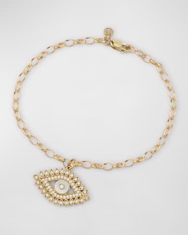Sydney Evan Evil Eye Marquis Border with Stone Inlay Charm on Belcher Chain Bracelet