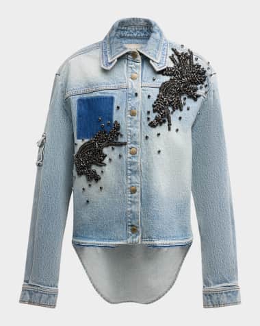 Hellessy Otis Crystal Embellished High-Low Denim Shirt