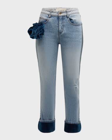 Hellessy Carl Mid-Rise Velvet Corsage And Cuff Slim-Leg Crop Jeans