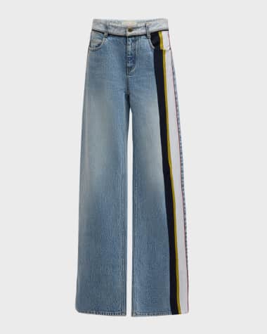 Hellessy Stan Mid-Rise Side-Stripe Wide-Leg Jeans