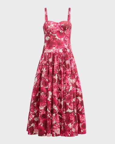 Cara Cara Santiago Bustier Tiered Floral Poplin Midi Dress