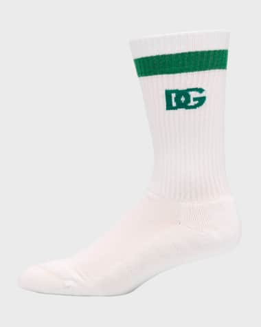 Dolce&Gabbana Men's Stripe Logo Ribbed Crew Socks