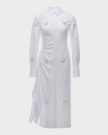 Huishan Zhang Tatiana Crystal Embellished Long-Sleeve Drape Midi Shirtdress