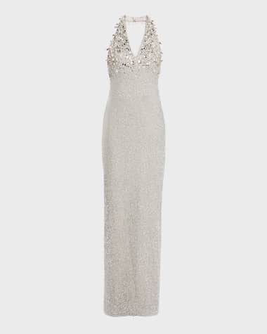 Pamella Roland Beaded Halter Gown with Crystal Embellishment