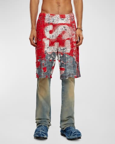 Diesel Men's P Eel Distressed Logo Tech Jersey Shorts