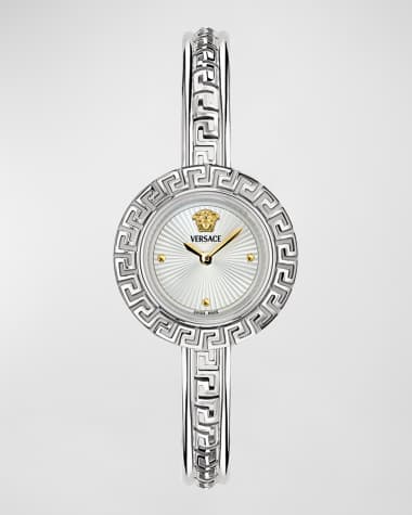 Versace La Greca Stainless Steel Bangle Bracelet Watch With Wrap Leather Strap, 28mm