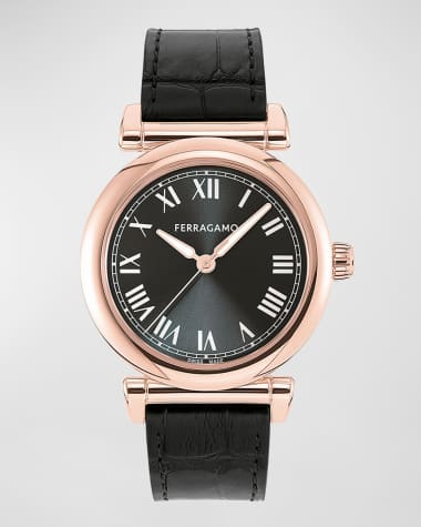Ferragamo 36mm Ferragamo Allure Watch with Calf Leather Strap, Black