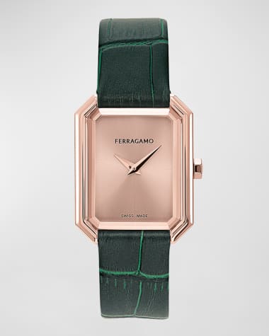 Ferragamo 26.5x33.5mm Ferragamo Crystal Watch with Calf Leather Strap