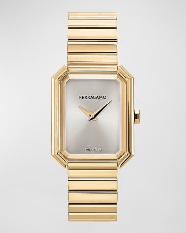 Ferragamo 26.5x33.5mm Ferragamo Crystal Watch with Silver Dial, Yellow Gold