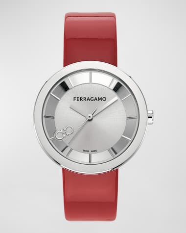 Ferragamo 35mm Ferragamo Curve V2 Watch with Patent Leather Strap, Red