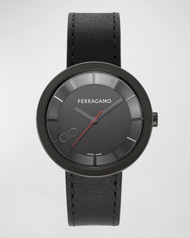 Ferragamo 35mm Ferragamo Curve V2 Watch with Calf Leather Strap, Black