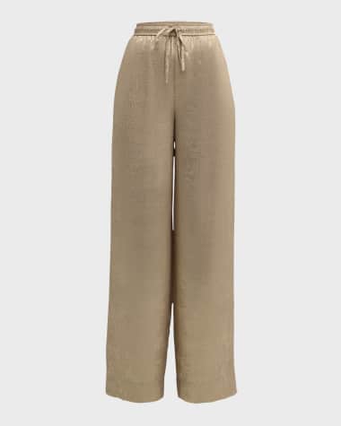 St. John Mid-Rise Fluid Metallic Wide-Leg Drawstring Pants