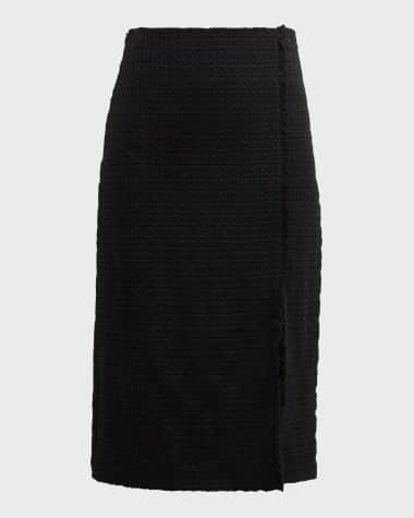 St. John Fringed Italian Textured Tweed Wrap Midi Skirt