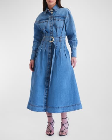 Aje Aradia Belted Denim Midi Dress