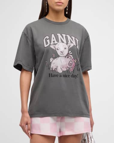 Ganni Short-Sleeve Relaxed Lamb T-shirt