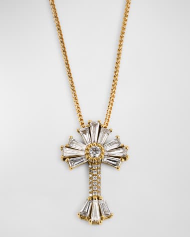 Dominique Cohen 18k Yellow Gold Diamond Sunburst Cross Pendant Necklace