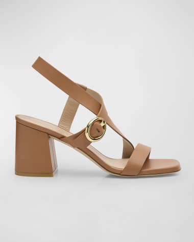 Stuart Weitzman Benni Block-Heel Leather Sandals