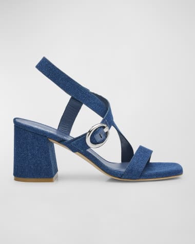 Stuart Weitzman Benni Denim Block-Heel Sandals