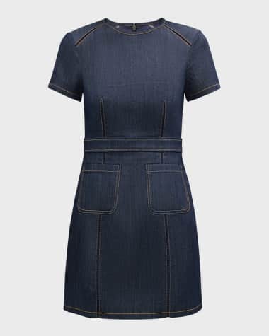 Cinq a Sept Giana Topstitched Denim Mini Shift Dress