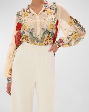 Camilla Floral Crystal-Embellished Button-Front Blouse
