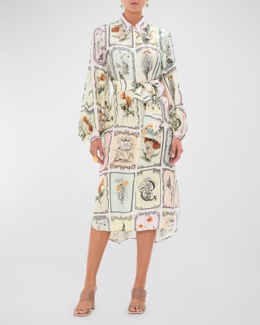 Camilla Floral Silk High-Low Midi Shirtdress